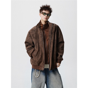 内里扎染卫衣假两件M-5XL大码面层PU皮男夹克JK78108P85控138图片