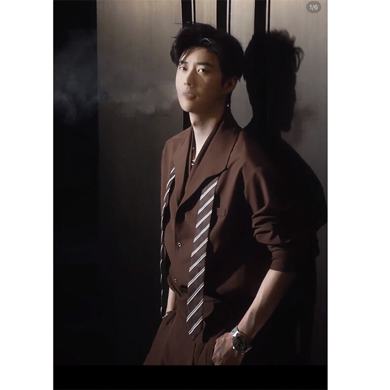 抖音假两件双领衬衫阔腿裤套装男TZ297 上衣P78裤子P68送领带图片