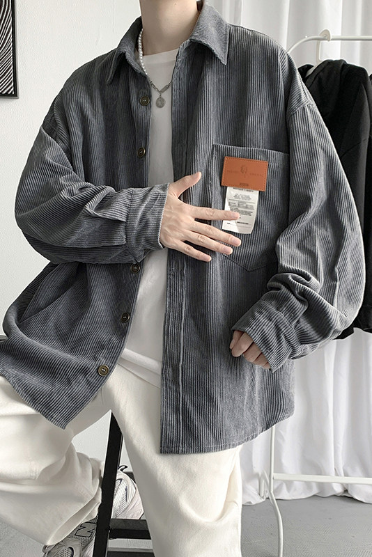秋冬韩版灯芯绒外套长袖韩版衬衫宽松衬衣中性学生夹克H215/P50,男装夹克,钱塘713
