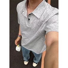 松弛polo衫短袖男夏季boxy版型空气棉翻领t恤解构拼接TLD2602，男装T恤，星座1116A（原606A-3）