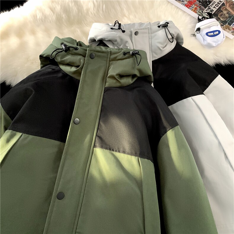毛毯平铺 拼色工装面包服时尚连帽保暖棉衣A247-MY560 特批85图片