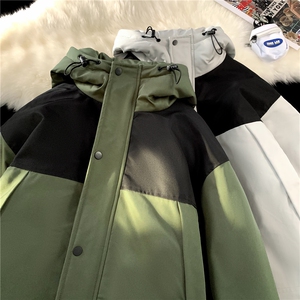 毛毯平铺 拼色工装面包服时尚连帽保暖棉衣A247-MY560 特批85图片