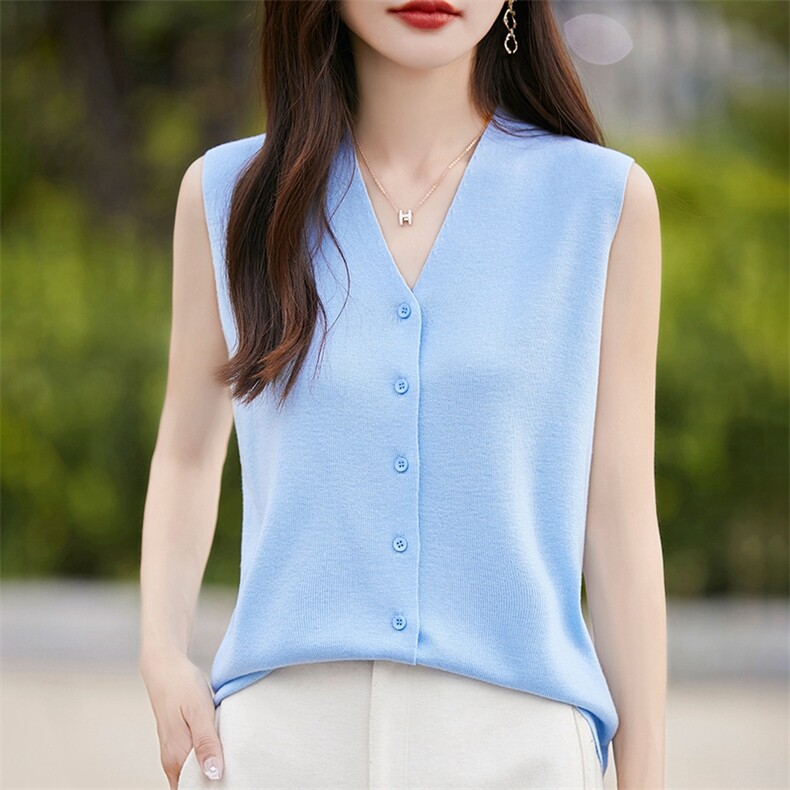 无袖针织开衫女坎肩小众设计感V领叠穿内搭外穿无袖毛衣打底衫新,女装马甲,暖烁羊绒