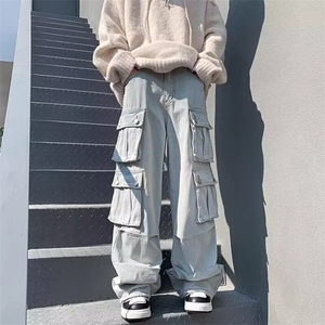 Cleanfit美式复古工装牛仔裤男高街vibe多口袋直筒裤街头阔腿裤子图片