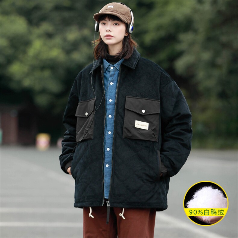冬上新学生加绒加厚羽绒服中性风休闲翻领棉衣外套男女8341-P155,男装羽绒服,电商A441-1
