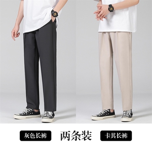 裤子男韩版潮流秋冬季新款九分小西裤男士修身垂感西装长裤图片