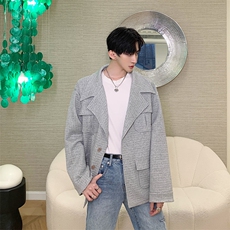 早秋新款菱形格子西服外套男时尚慵懒风潮流上衣A452--H02，男装夹克，电商A452