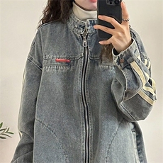 美式复古水洗做旧牛仔夹克男秋季宽松痞帅情侣装机车服外套，男装夹克，星座506A