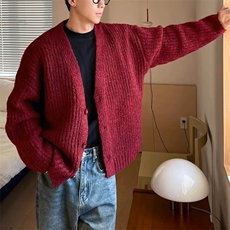 现货MY10-P78圣诞新年红色字母针织毛衣开衫外套男宽松情侣装，男装针织衫/毛衣，星座1501-3