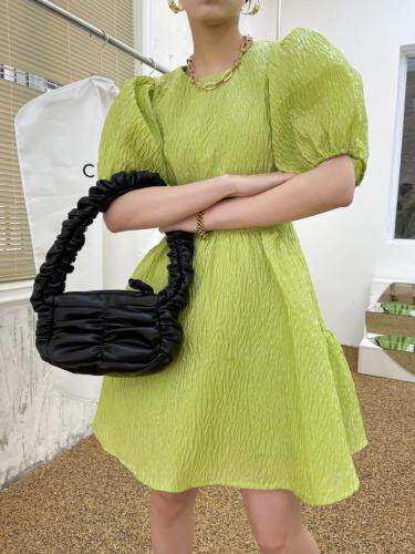 夏季圆领泡泡袖提花裙，女装，LION&CAT(2F)