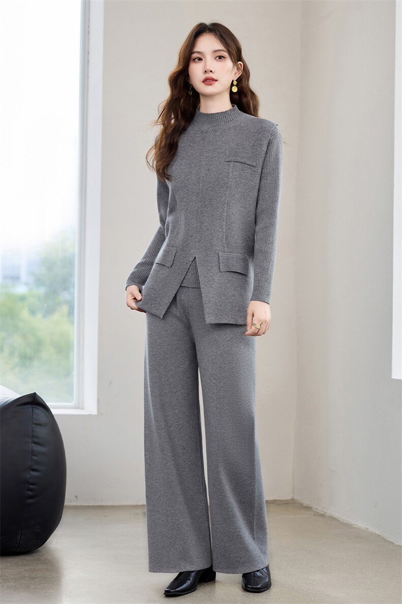 主推跑量现货！秋季新款时尚洋气设计感圆领显瘦百搭三件套裤女,女装套装/套裙,央宝儿