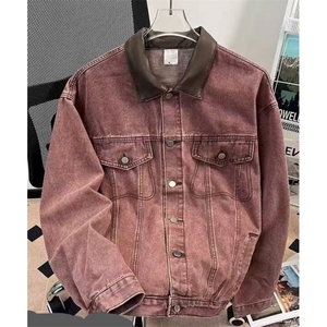 撞色领工装牛仔外套夹克春季宽松百搭个性拼色休闲牛仔褂 J772图片