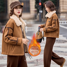 9109时尚麂皮绒皮毛一体外套，女装羊羔毛/颗粒绒，依路服饰