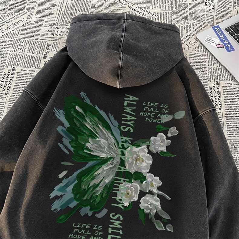 秋冬美式重磅水洗复古连帽卫衣潮流大码潮牌做旧男XZ517A-BK16628图片