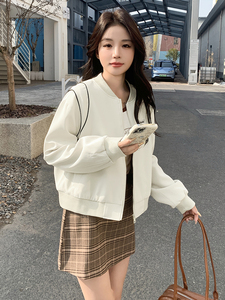 米杏春季新款立领休闲长袖短外套女宽松工装夹克高级时尚图片