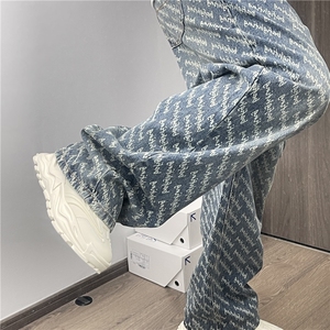 网红牛仔裤男字母牛仔裤高街风 P50 Y7061图片