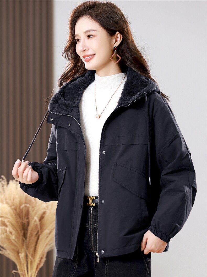 2025年冬季时尚潮流中长款休闲加绒加厚派克服,女装派克服,独衣靓