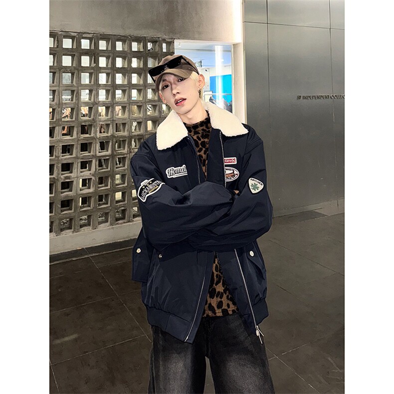 2025冬款翻领摇粒绒拼色绣标棉服218-7-M128-P115-控148,男装棉衣,星座218-7
