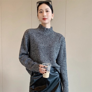 女士秋冬纯毛半高领加厚花纱羊毛衫图片