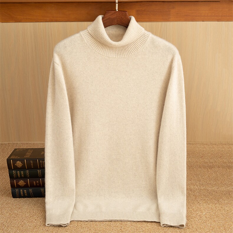 秋冬季35%羊绒休闲商务百搭七针加厚高翻领羊绒衫男装，男装羊绒套衫，佑昭祥羊绒