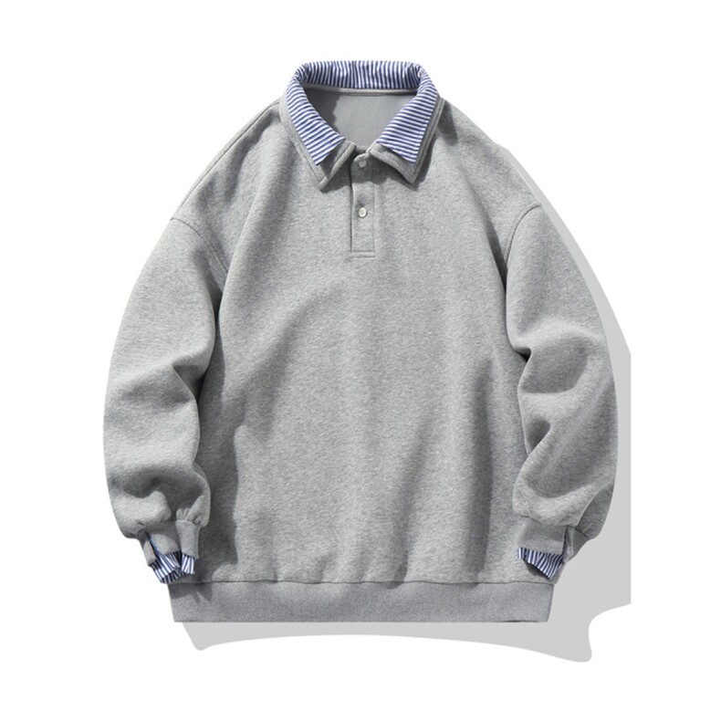 重磅400克拼接假两件衬衫领卫衣秋冬季宽松套头卫衣P65X108，男装衬衫，星座803