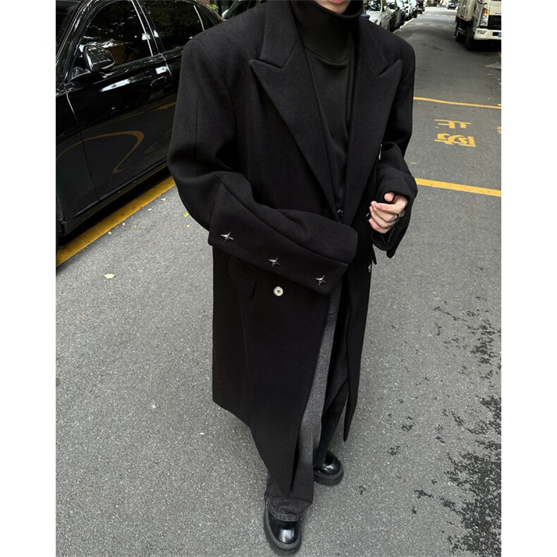 秋冬季毛呢大衣男韩版过膝呢子外套风衣XZ811A-F198-P128，男装风衣，星座811A