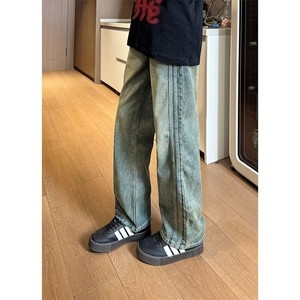 牛仔裤男款直筒宽松高街复古做旧长裤港风潮牌阔腿裤N1077-P40图片