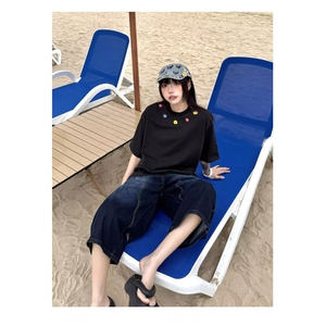海王日记美式花体字母短袖logoT恤男女情侣夏季中性风宽松图片