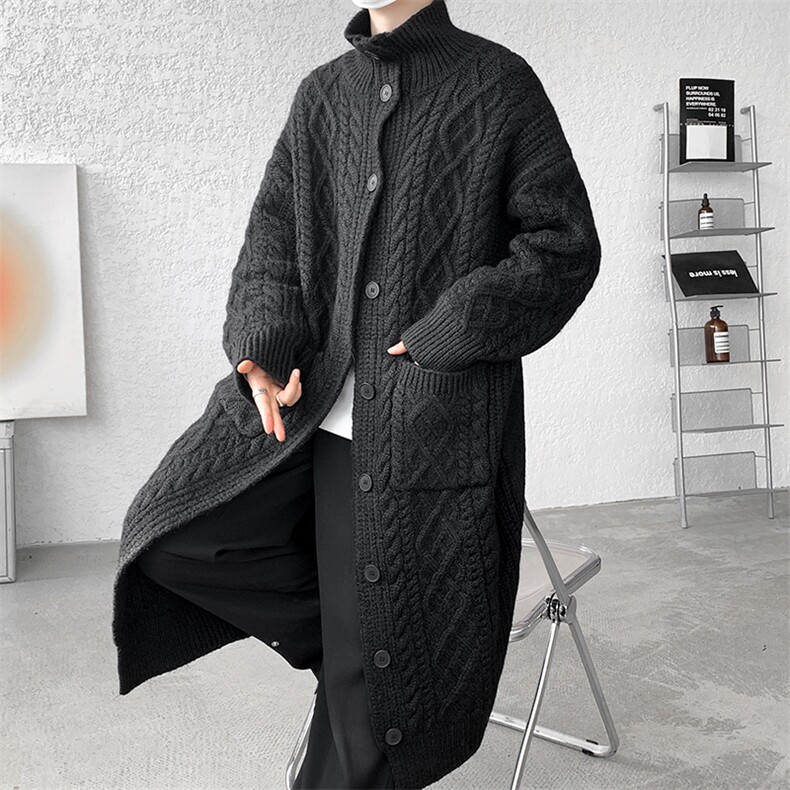 8XL-M慵懒风长款毛衣开衫外套秋冬过膝休闲针织衫MY1217P120控158图片