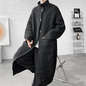 8XL-M慵懒风长款毛衣开衫外套秋冬过膝休闲针织衫MY1217P120控158图片