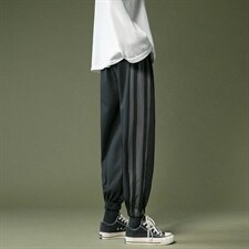 20秋冬新款港风宽松潮流加绒条纹拼接休闲裤男7728-P50，男装休闲裤，电商A059