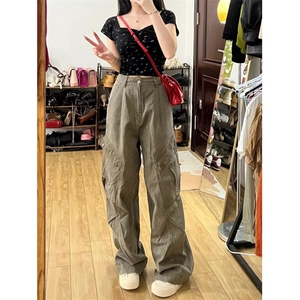 美式复古弯刀牛仔裤男款褶皱水洗裤子大口袋工装裤N1002WW-特P65图片