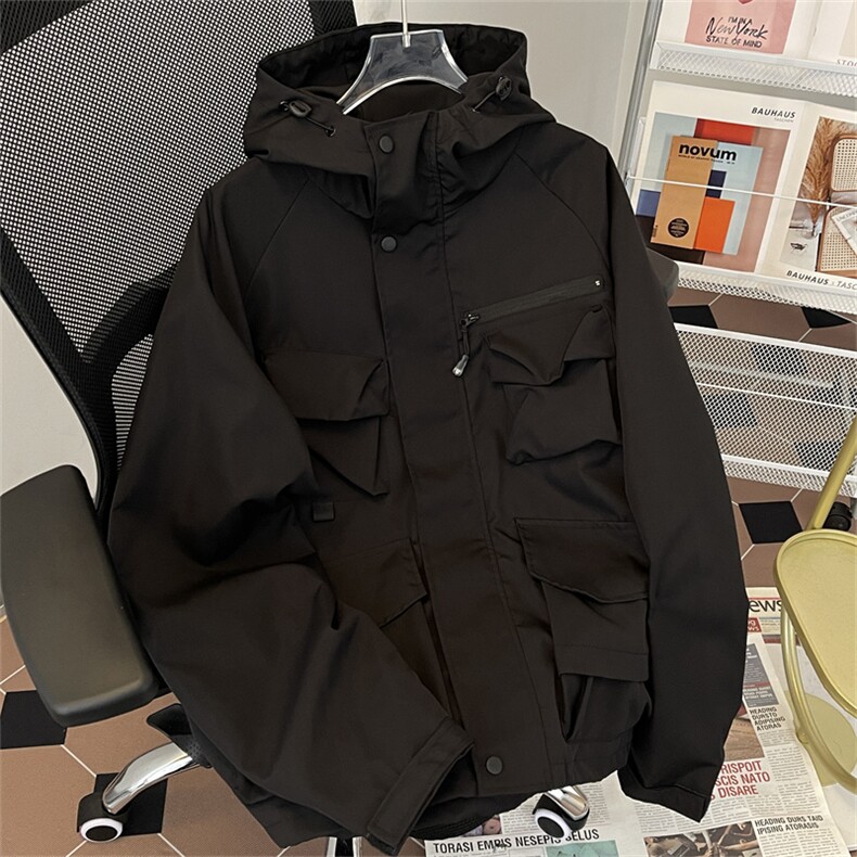 高品质春款男连帽夹克工装大口袋抽绳魔术贴冲锋衣外套JK71P70,男装夹克,星座1013-1