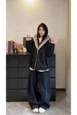 现货冬季鹿皮绒座山雕连帽猫耳朵男女情侣装棉服外套-A2350P99，男装棉衣，电商B241