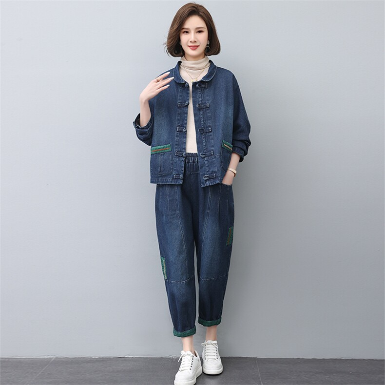 休闲套装牛仔裤妈妈春秋外套2024新款高端洋气中老年女秋装两件套,女装套装/套裙,叶笙衣