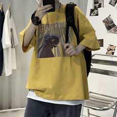 T10男士休闲宽松港风印花T恤衫男圆领半截袖TEE五分袖T恤潮男女T，男装T恤，星座115A-3