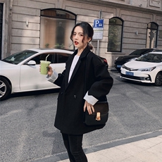黑色西装毛呢外套女秋冬2022新款宽松休闲小个子加厚短款呢子大衣，女装毛呢外套，浙宝088