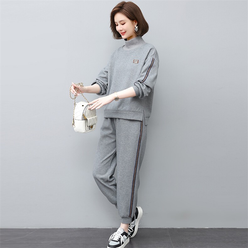 加绒套装女2023年新款冬季时尚运动休闲卫衣洋气减龄小个子两件套,女装套装/套裙,忆绮罗