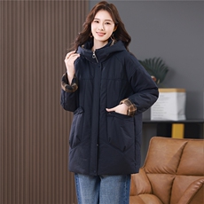 2025年冬季新款气质连帽保暖棉服中长款，女装棉衣/棉服，忆绮罗