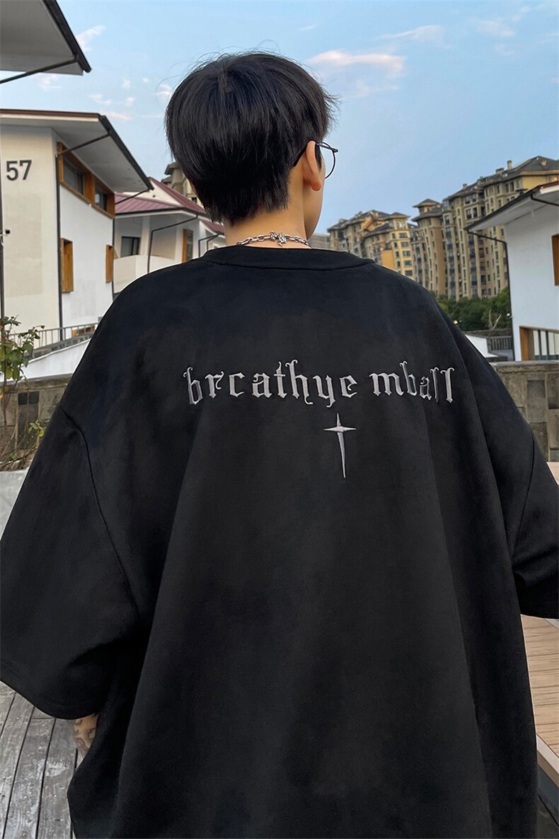 麂皮短袖刺绣T恤XC3026-TP35控价48个性短袖t恤男港风半袖上衣,男装T恤,电商A102-1