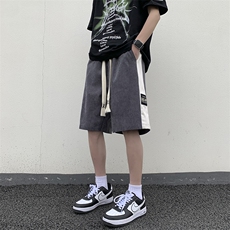 DK211P32港风灯芯绒拼接运动冰丝休闲裤高街五分裤宽松，男装牛仔裤，星座1204-3