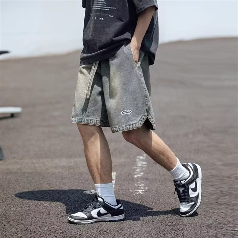夏季高街潮牌牛仔短裤男款直筒宽松刺绣工装牛仔裤五分裤XD228,男装牛仔裤,星座208-5