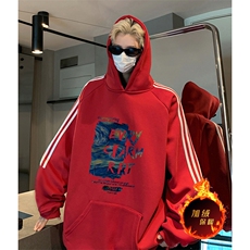 抖音得物供货提供视频秋冬重磅美式宽松织带连帽卫衣04179，男装卫衣，电商A486