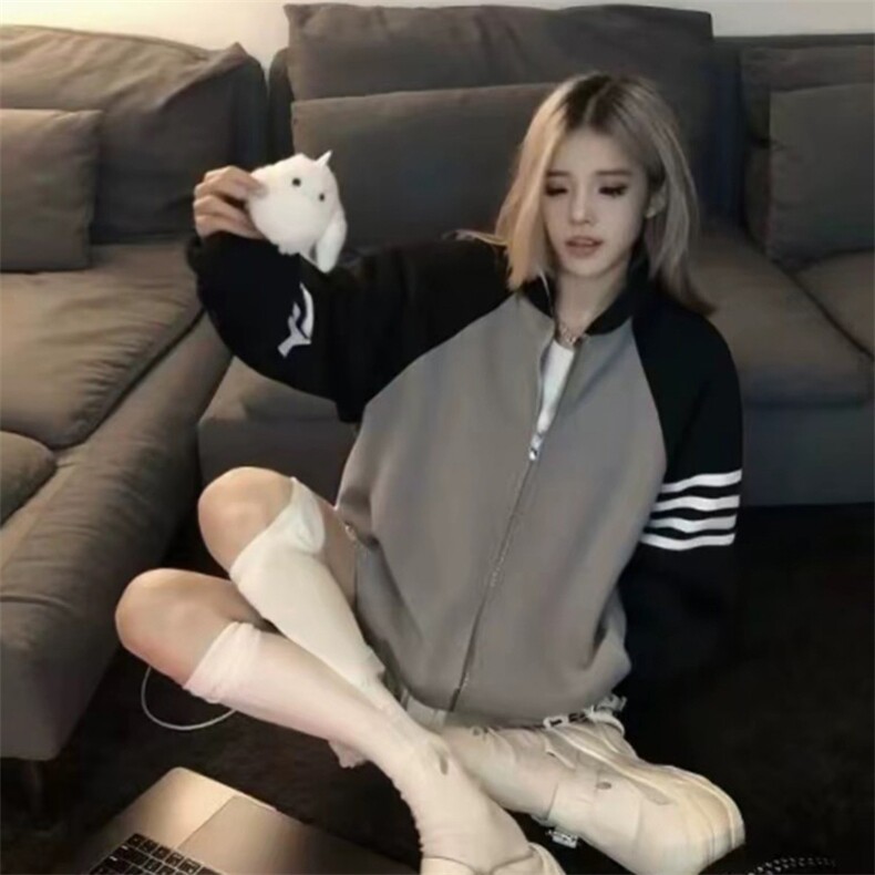 重磅秋冬北极绒开衫毛衣美式复古休闲慵懒风撞色立领针织衫外套，男装针织衫/毛衣，电商A486