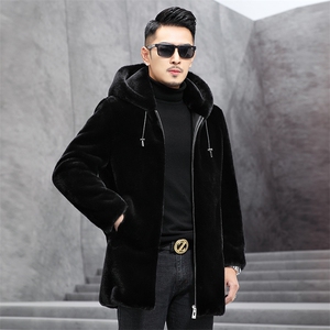 GBN8608冬季新款男士金貂绒外套短款连帽夹克仿貂绒男装P215图片