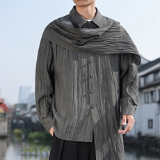 2025春季新款男装新中式拼接飘带棉麻衬衫三穿亚麻衬衣C168-P85，男装衬衫，电商B277(原6028)