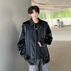 现货不缺货假两件皮衣美式水洗皮夹克外套1209-1-JK17-P108，男装夹克，星座1209-1