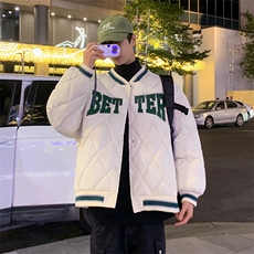 男士格子加厚棉衣男冬季字母绣花棉服棒球领棉袄A266-WMY2215-P75，男装棉衣，电商A266