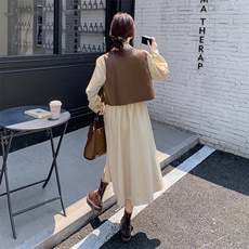 新款现货主推皮马甲+连衣裙二件套9868-P155-K218，女装连衣裙，2C129