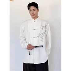 春秋季新中式翠竹绣花风衬衫男长袖垂感痞帅衬衣发型师C9909，男装衬衫，星座1116A（原606A-3）